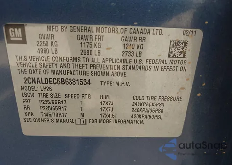 2011 Chevrolet Equinox 1Lt from USA, damaged, VIN 2CNALDEC5B6381534